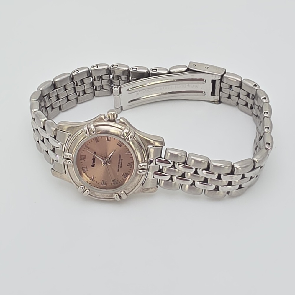 Vtg Ladies ARMITRON Watch Pink Dial Stainless Steel New Battery FREE $HIPPING!! - Picture 5 of 12
